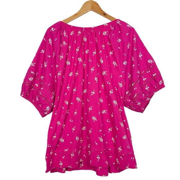 Lane Bryant Cotton Floral Notch Collar Elastic Eyelet Cutout Popover Blouse 22 - Picture 4 of 11